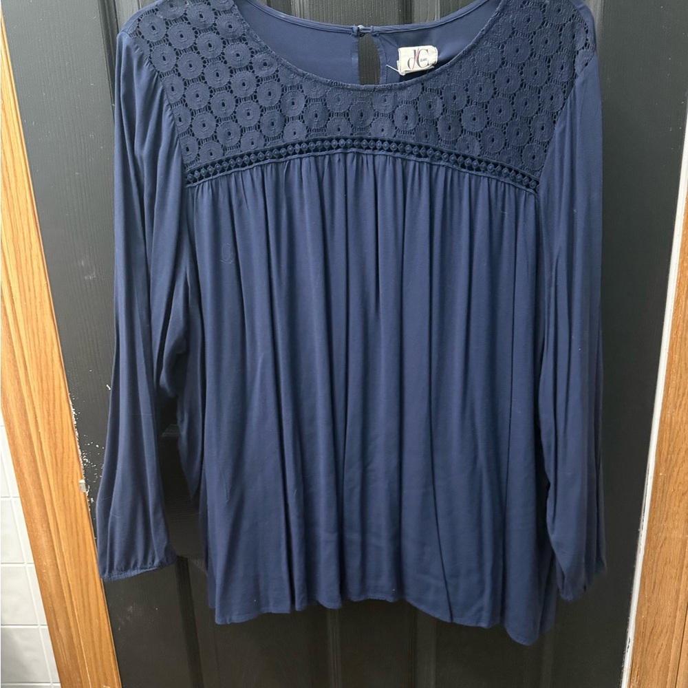 Plus Size (3x) Navy Blue Lace Detail Women's Top